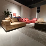 Modern Modular Sectional Sofa with Grid Tufted Craftsmanship, Premium Top-Grain Leather & Suspended Metal Base